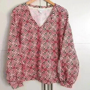 Liz Claiborne Women's Red/Black/White Pattern Balloon  Arm Fleece Sweate…